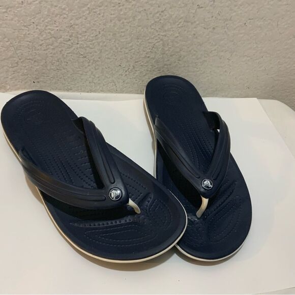 Crocs Crocband Thong Flip Flops Mens 12 Navy Blue Slip On Sandals